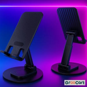 Premium Metal Body 360° Rotatable & Foldable Desktop Phone & Tablet Holder - Universal Adjustable Stand