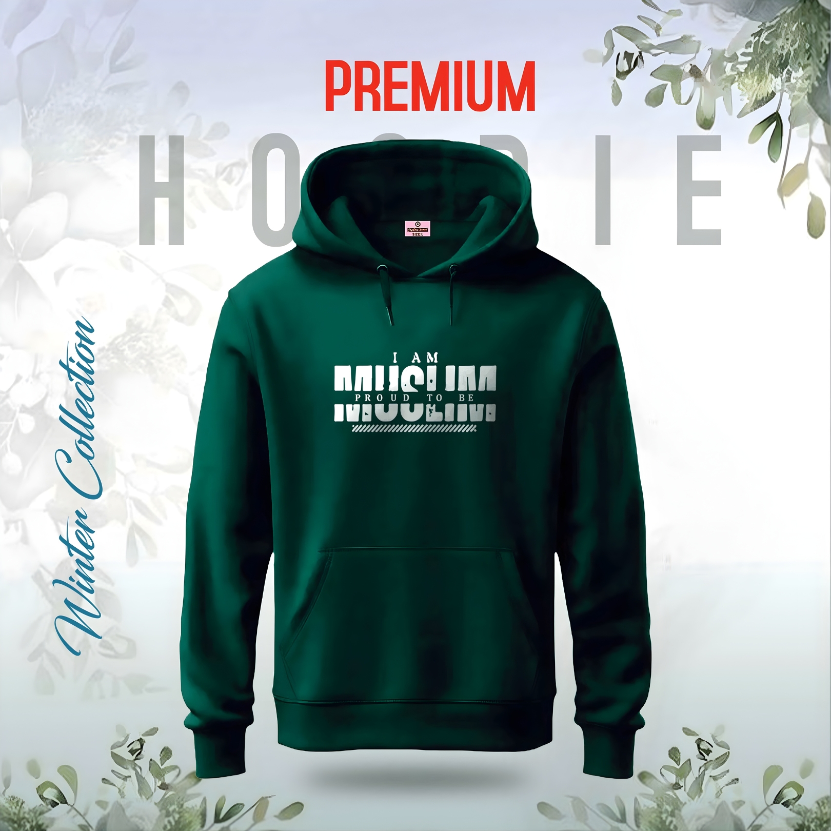 Islamic Hoodie for Men - "Proud to be Muslim" Design (Sea Green)